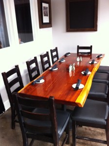 Redwood slab restaurant table    